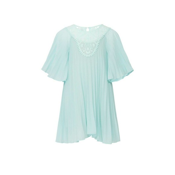 Chloé Kids Pleated Dress 8 Turquoise Short Sleeve